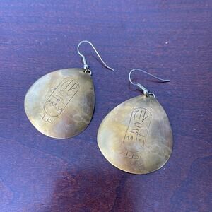 Gold Distressed Metal Teardrop Carved Dangle Earrings